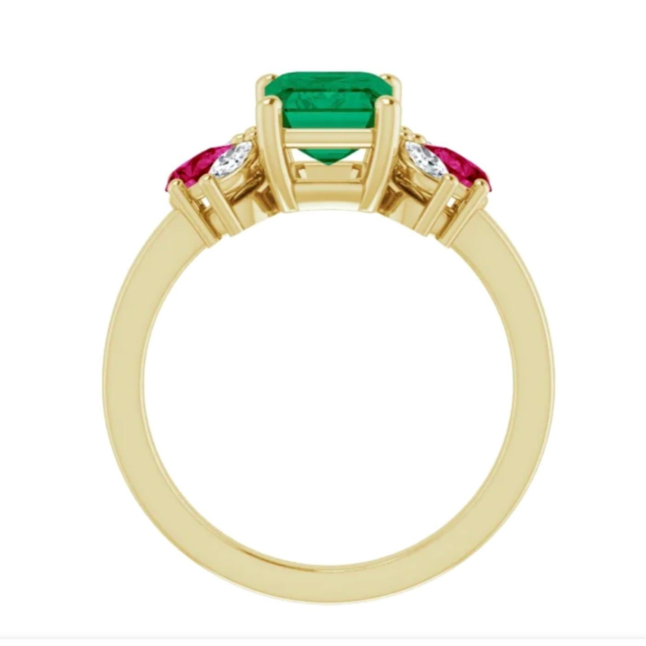 Colombian Emerald Ruby and Diamond Ring 18K yellow Gold