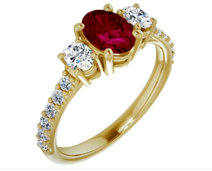 Natural Oval Ruby and Diamond Engagement Ring 18k Yellow Gold