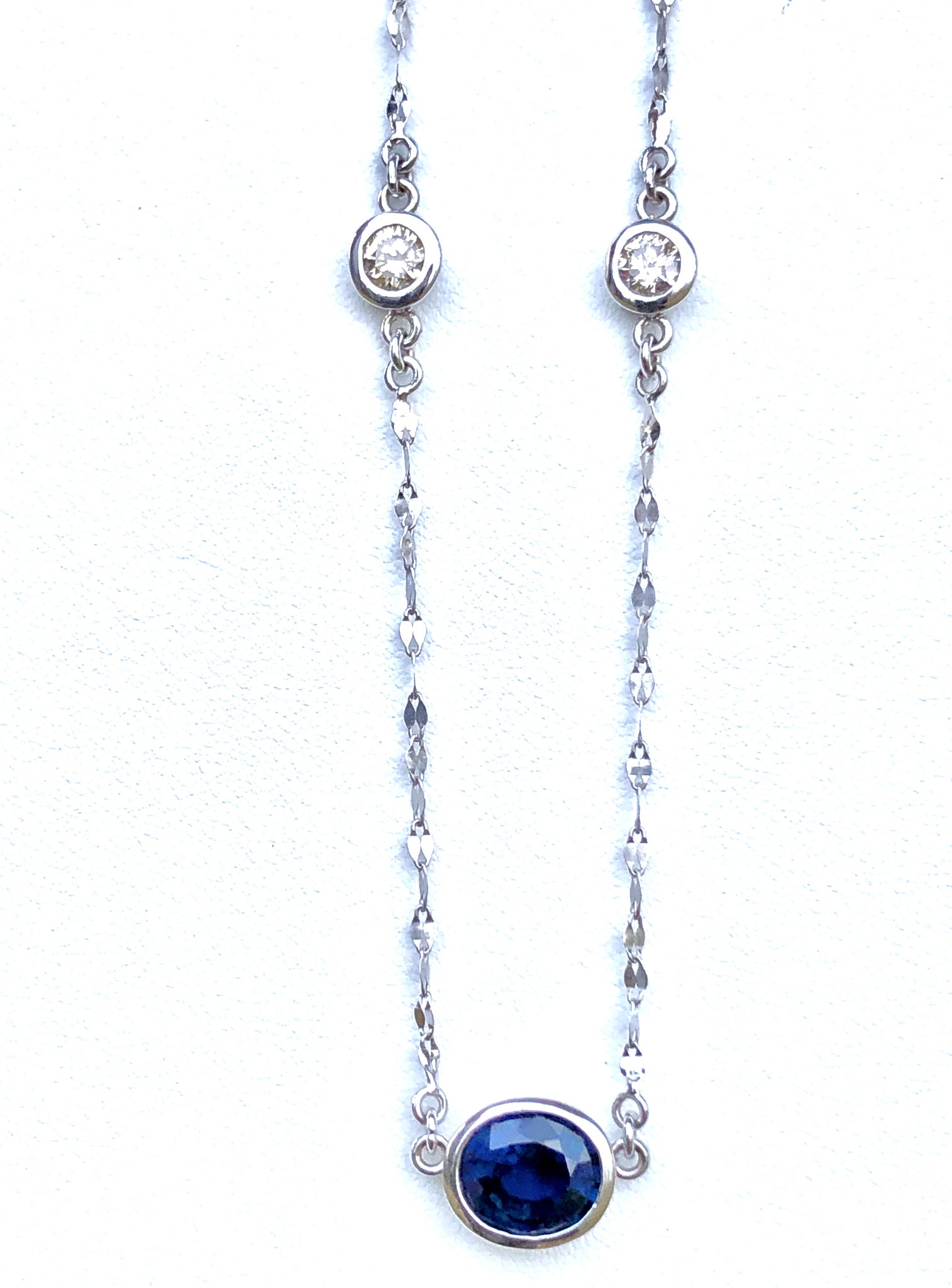 3.17 Carat Oval Shape Blue Sapphire and Diamond Solitaire Pendant Necklace