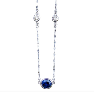 3.17 Carat Oval Shape Blue Sapphire and Diamond Solitaire Pendant Necklace