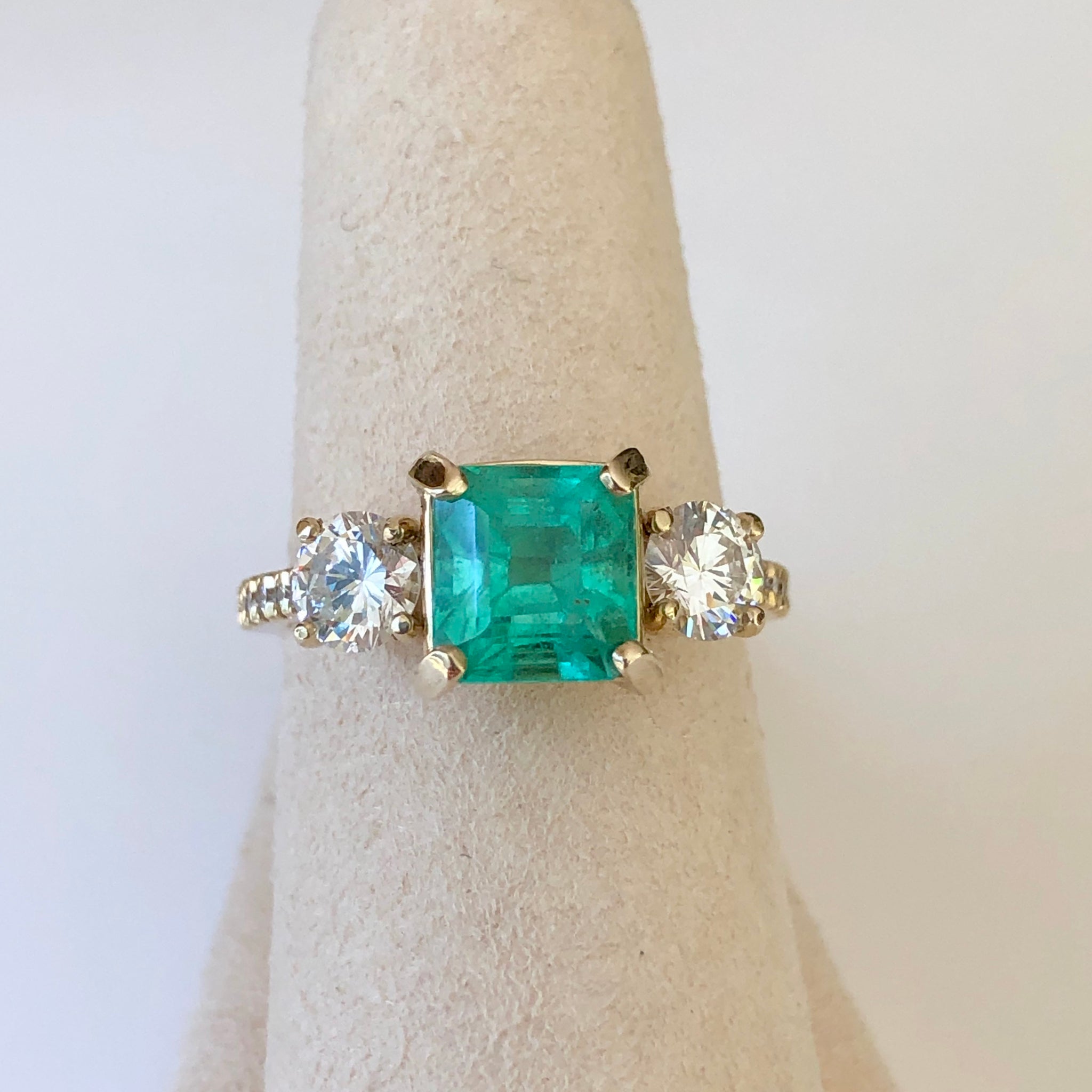 Natural Colombian Emerald and Diamond Engagement Ring Gold