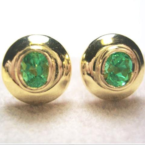 Natural Colombian Emerald Dome Earrings 18k Yellow Gold