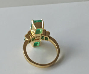 4.24 Carat Natural Fine Colombian Emerald Diamond Art Deco Style Ring 18K
