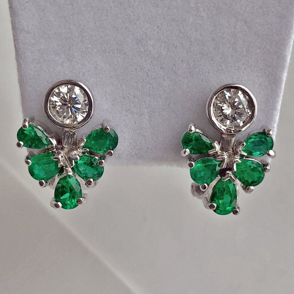 2.50 Carat Diamond Emerald Cluster Earrings 18k White Gold