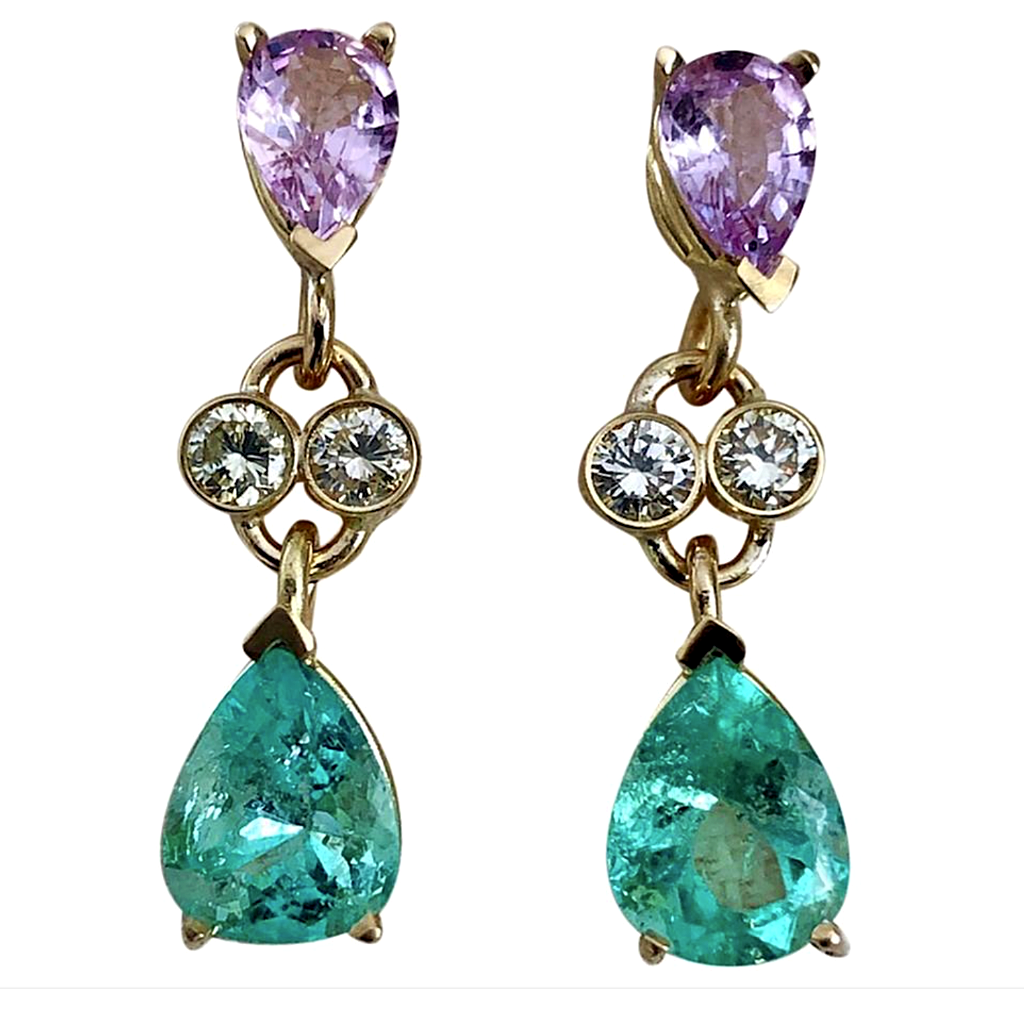 5.20 Carat Natural Emerald Sapphire Diamond Dangle Earrings 18