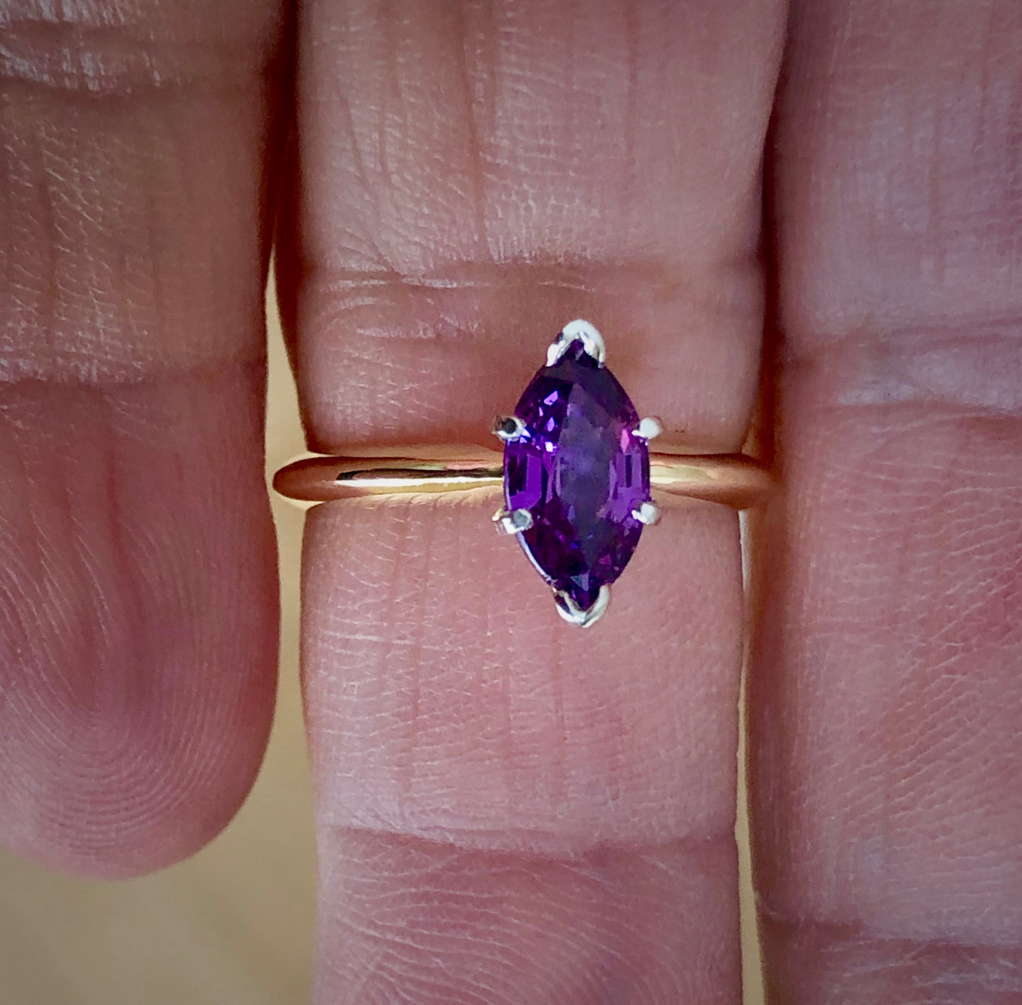 Purple Marquise Sapphire Engagement Ring 18 Karat Gold and Platinum