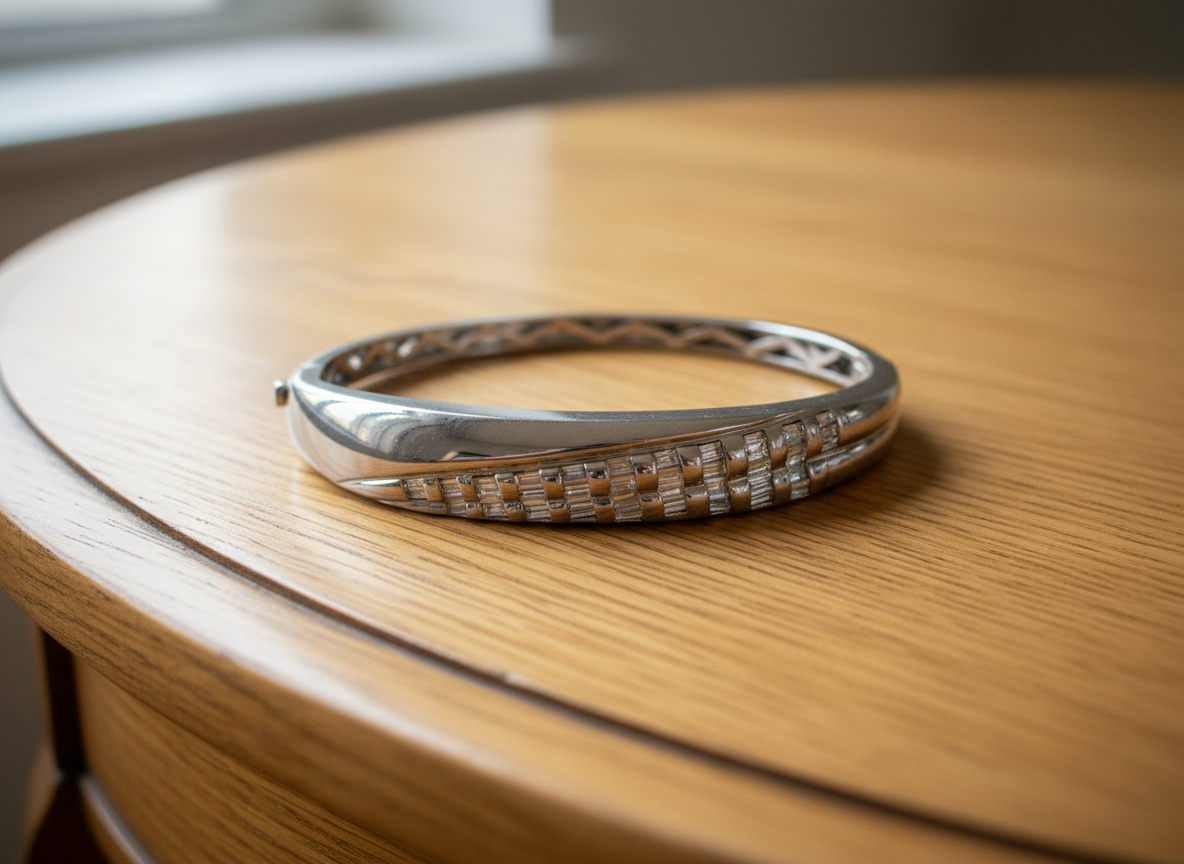 Diamond Baguette Hinged Cuff Bracelet 18K White Gold 36.3g