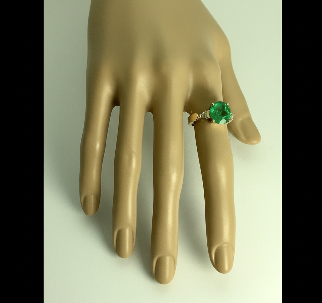 4.70 Carat Round Colombian Emerald Diamond Ring 18K Gold
