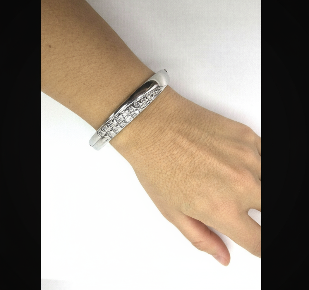 Diamond Baguette Hinged Cuff Bracelet 18K White Gold 36.3g