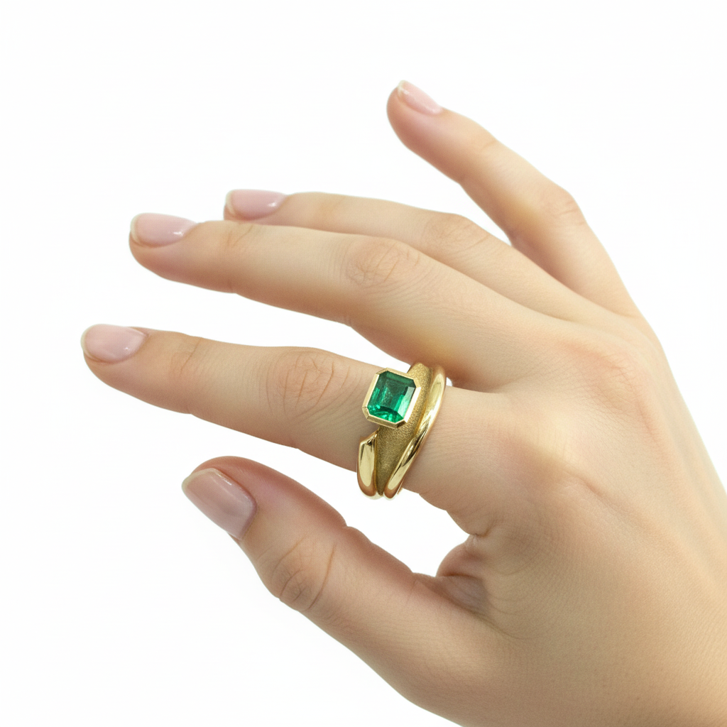 Estate Solitaire Ring Natural Colombian Emerald 18K