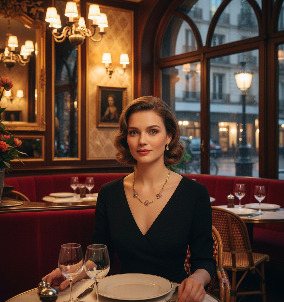 18K Yellow Gold Sapphire Cluster "Fleurette" Station Necklace