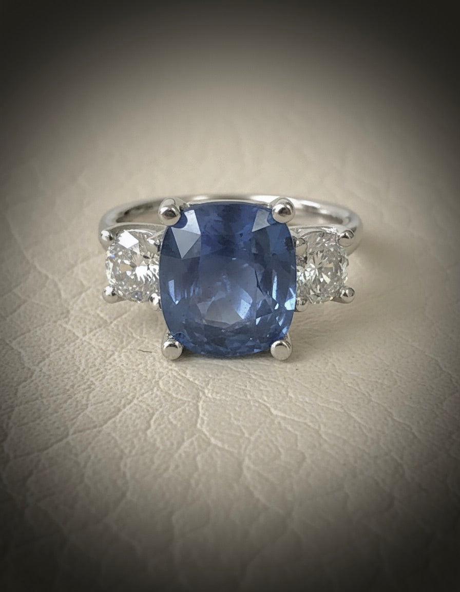 GIA Certified No Heat Ceylon Sapphire and Diamond Engagement Platinum Ring