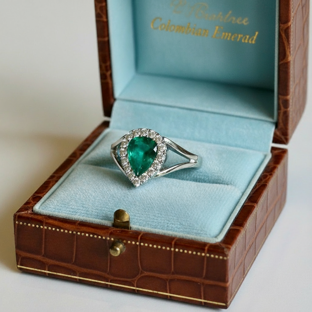 Stylish Fine Natural Colombian Emerald and Engagement Diamond Ring