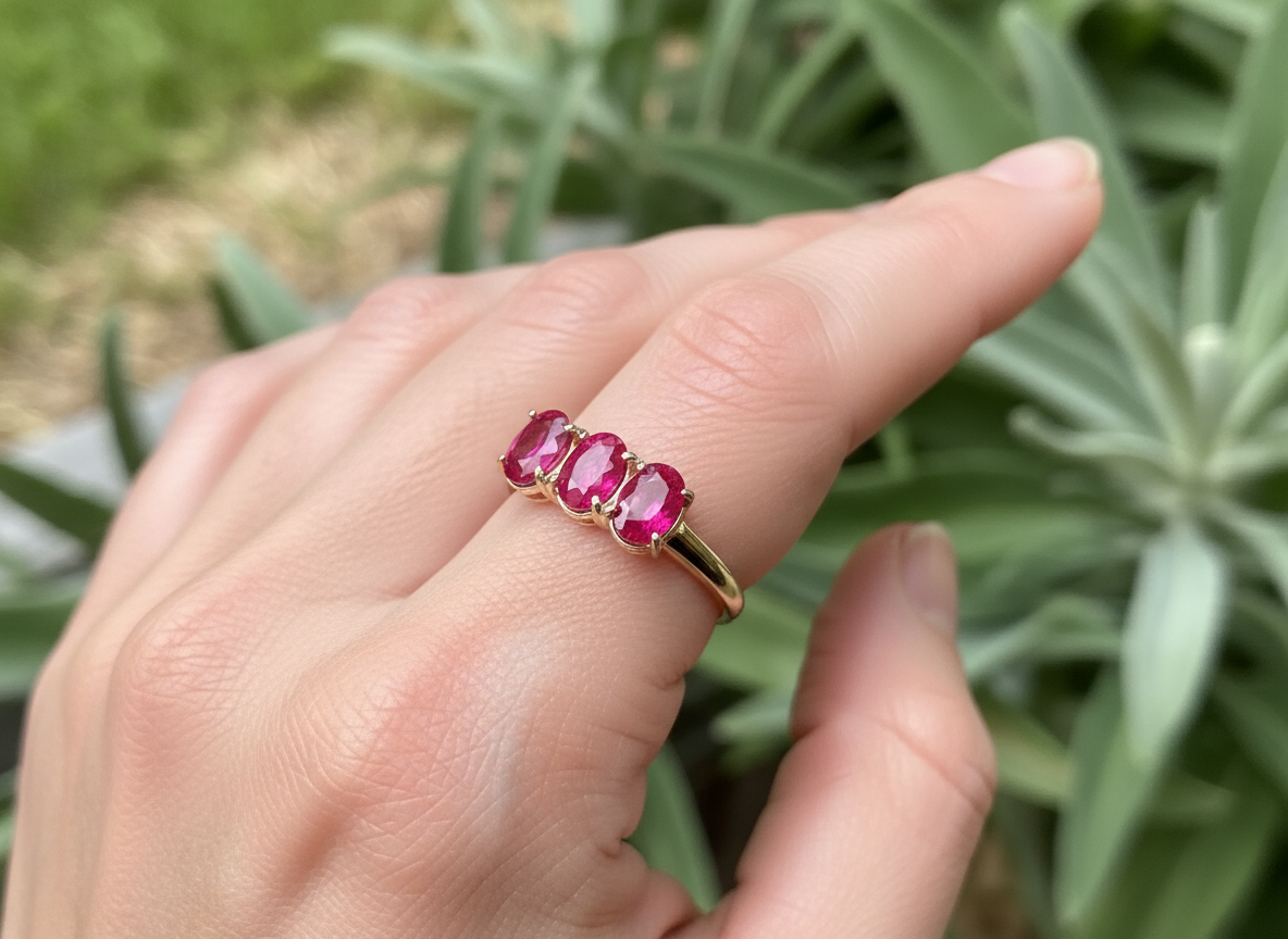 Burmese Ruby Trilogy Ring Yellow Gold