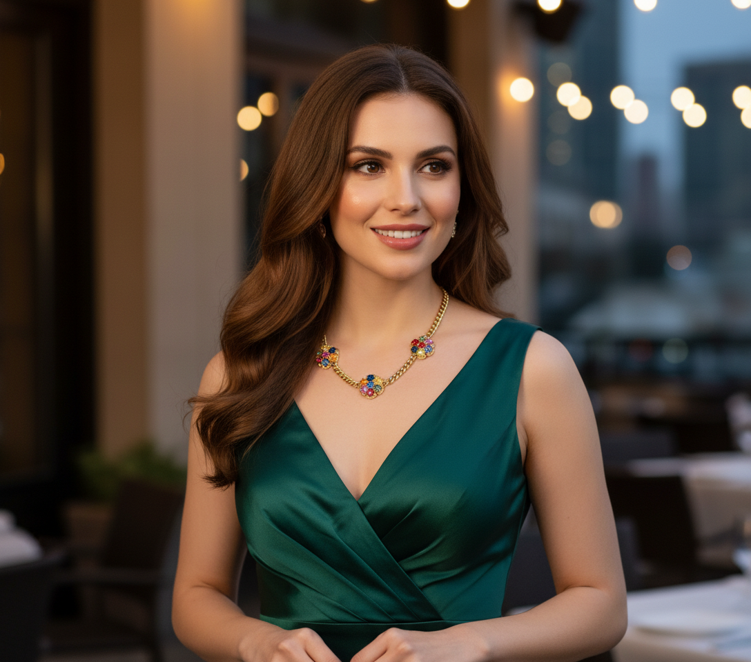 18K Yellow Gold Sapphire Cluster "Fleurette" Station Necklace