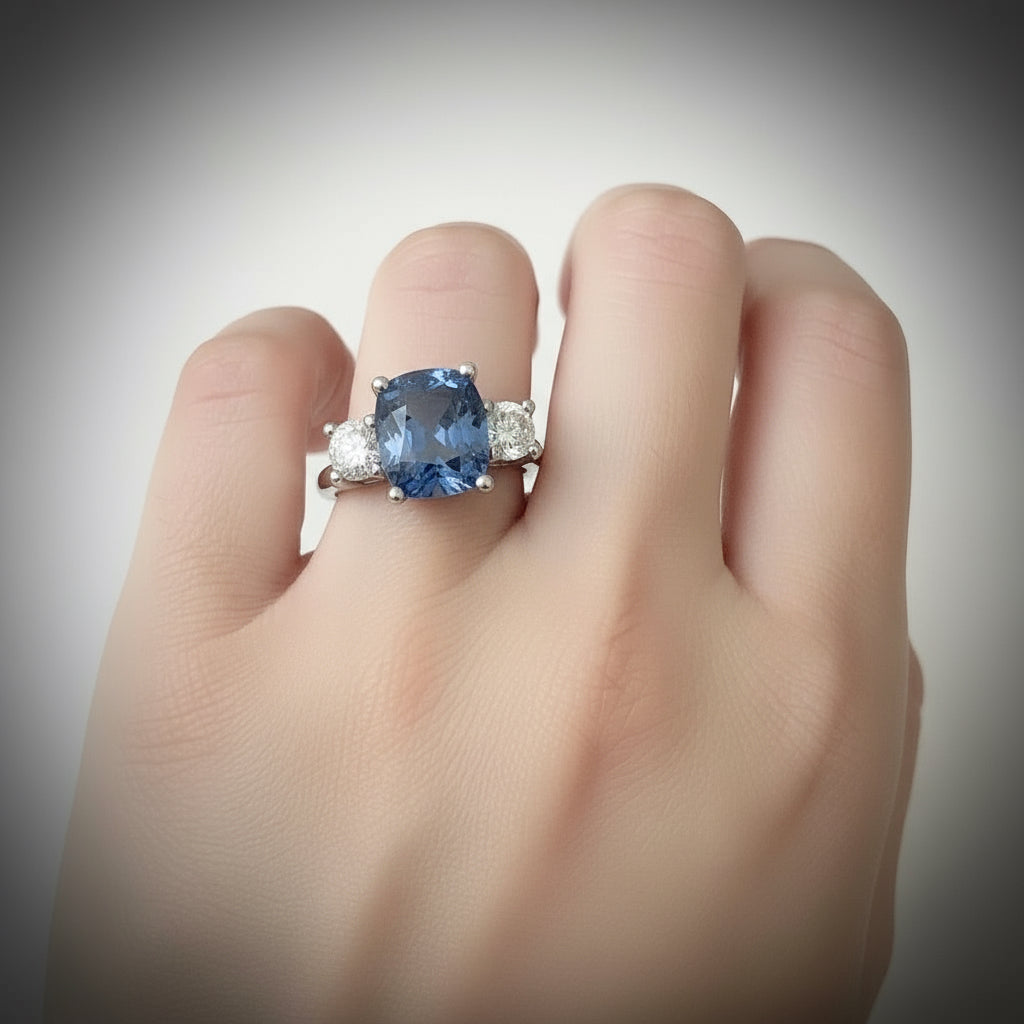 GIA Certified No Heat Ceylon Sapphire and Diamond Engagement Platinum Ring