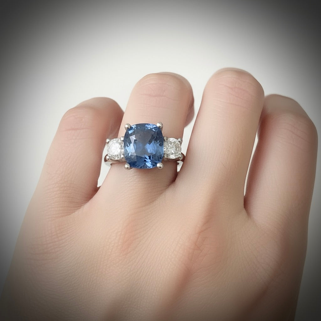 GIA Certified No Heat Ceylon Sapphire and Diamond Engagement Platinum Ring