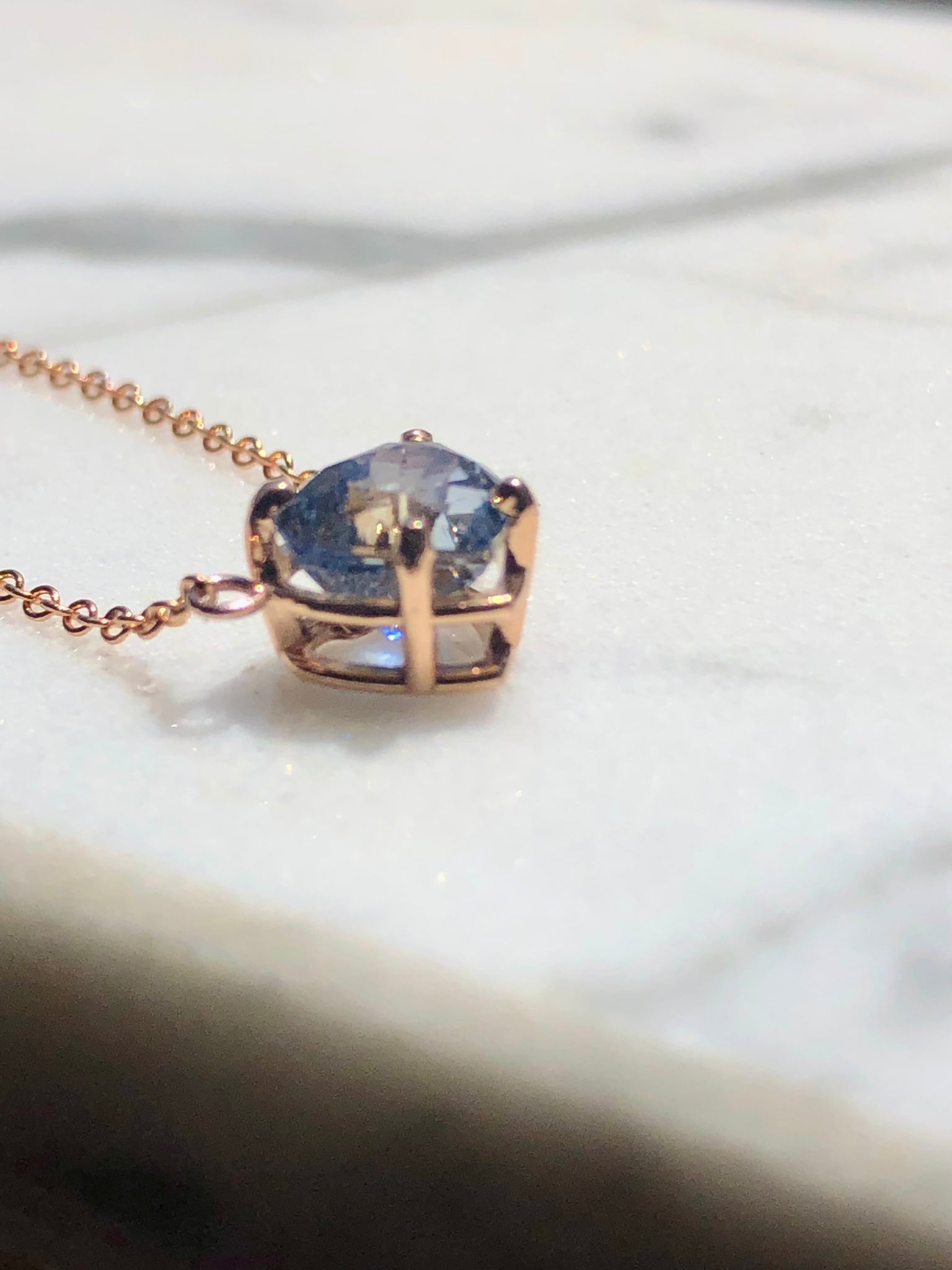 Blue Heart Shape Ceylon Sapphire Pendant Necklace 18K Rose Gold