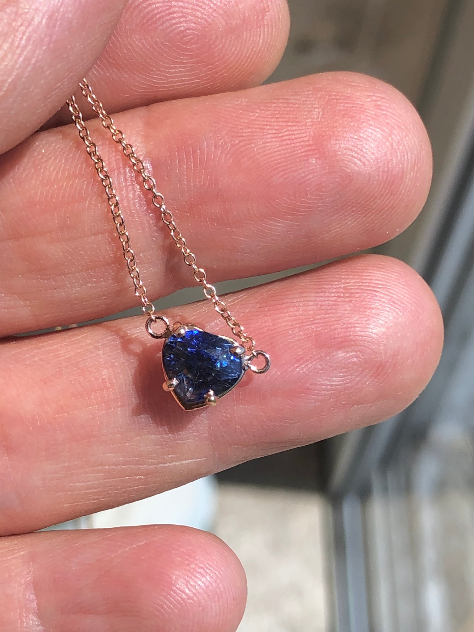 Blue Heart Shape Ceylon Sapphire Pendant Necklace 18K Rose Gold