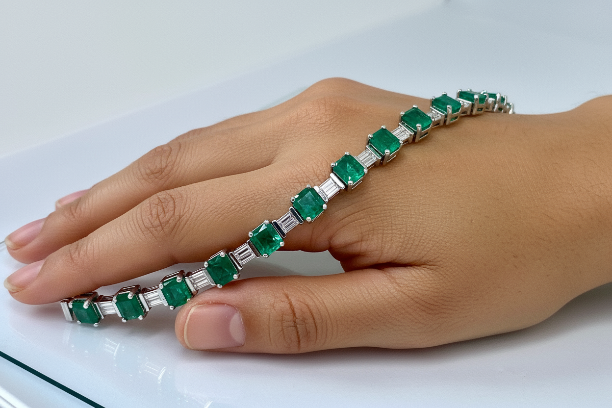GIA Certified Colombian Emerald Diamond Platinum Bracelet
