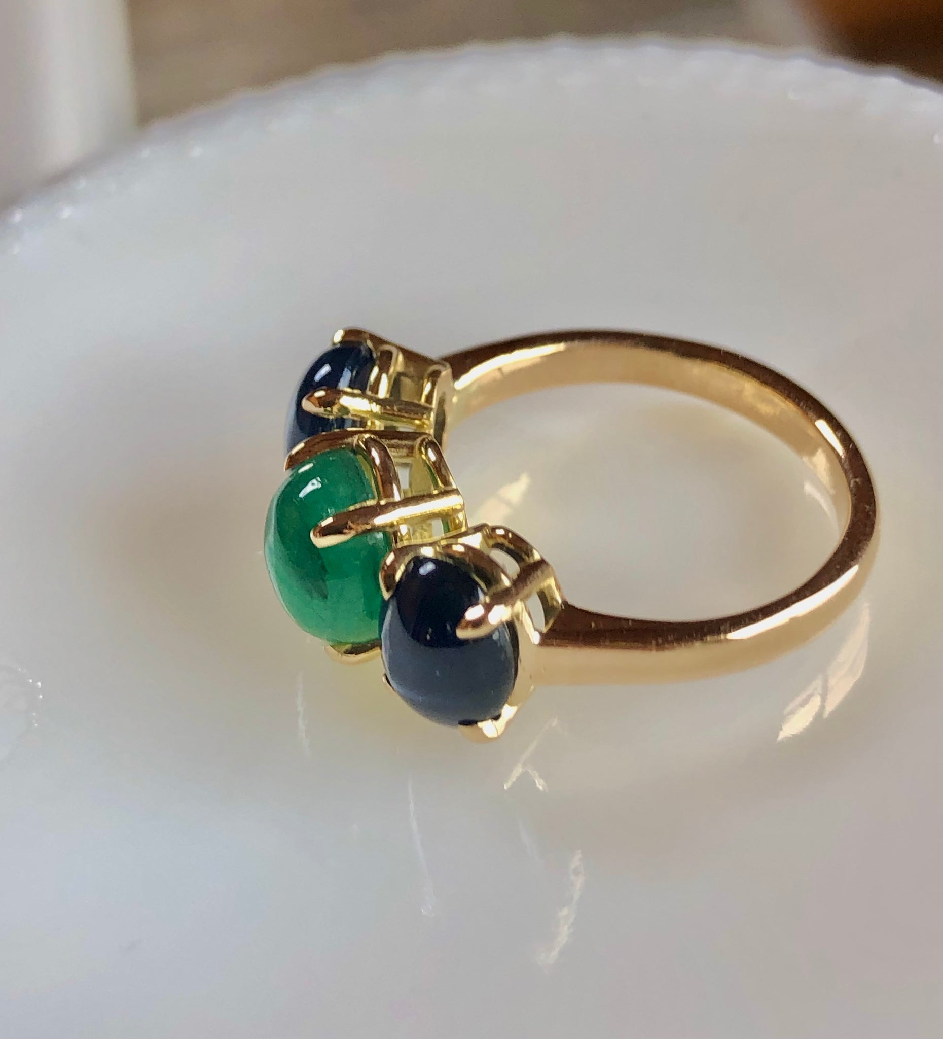 Three Gems Ring in 18 Karat Gold with Emerald & Sapphires