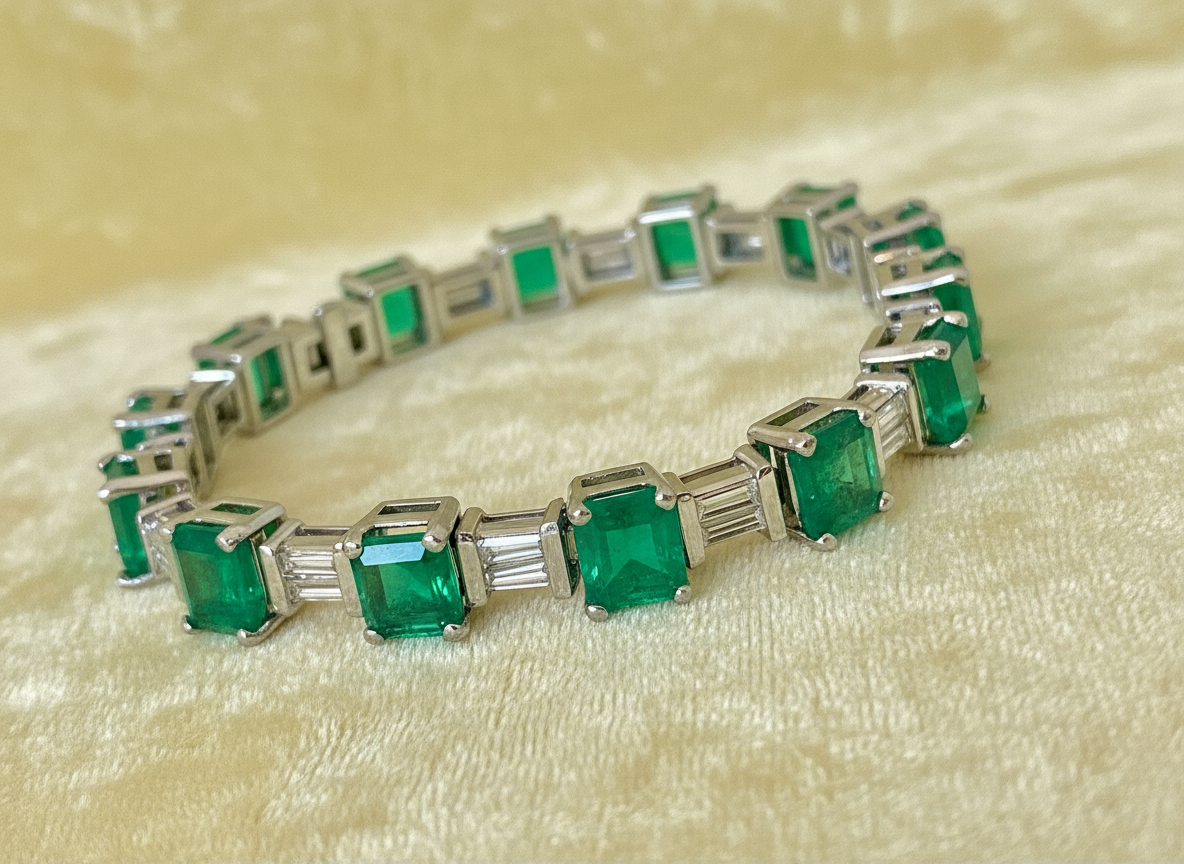 GIA Certified Colombian Emerald Diamond Platinum Bracelet