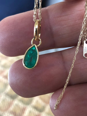 Pear Emerald Pendant Charm 18 Karat Yellow Gold