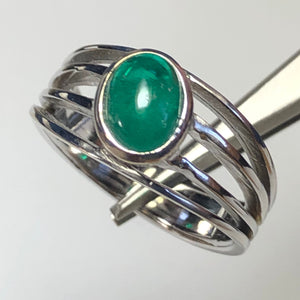Vintage Natural Emerald Solitaire Ring 18K White Gold