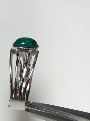 Vintage Natural Emerald Solitaire Ring 18K White Gold