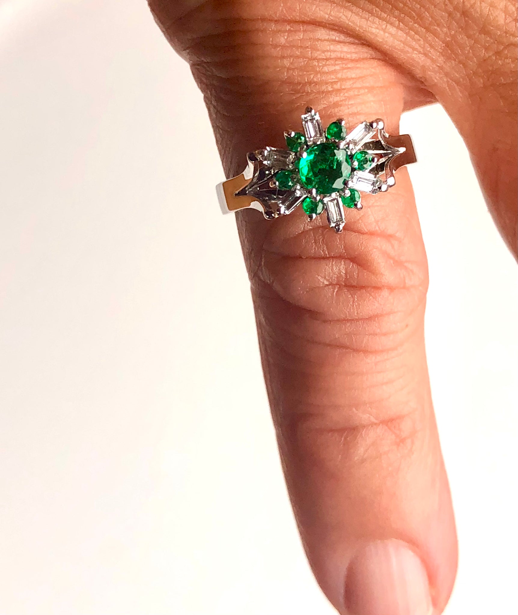 1.50 Carat Round Emerald Diamond Cocktail Ring 18K White Gold