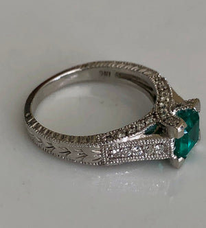 1.65ct Colombian Natural Emerald Diamond Engagement Ring Platinum