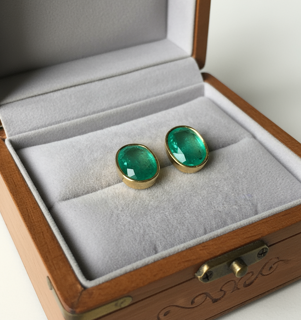 6.00 Carat Natural Colombian Emerald Stud Earrings 18 Karat Gold