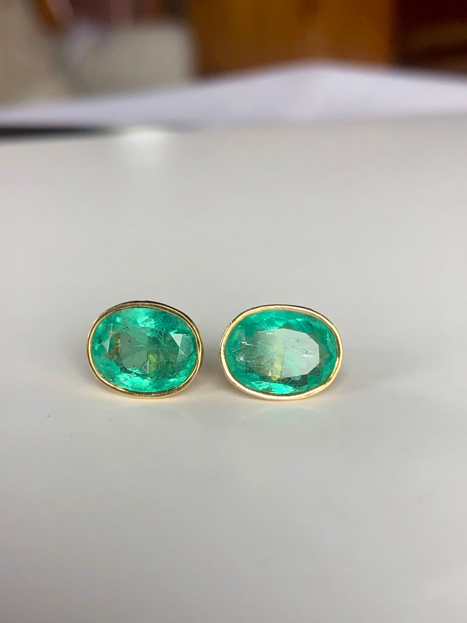 6.00 Carat Natural Colombian Emerald Stud Earrings 18 Karat Gold