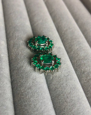 3.56 Carat Emerald Oval Shape 18 Karat White Gold Earrings