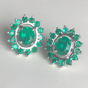 3.56 Carat Emerald Oval Shape 18 Karat White Gold Earrings