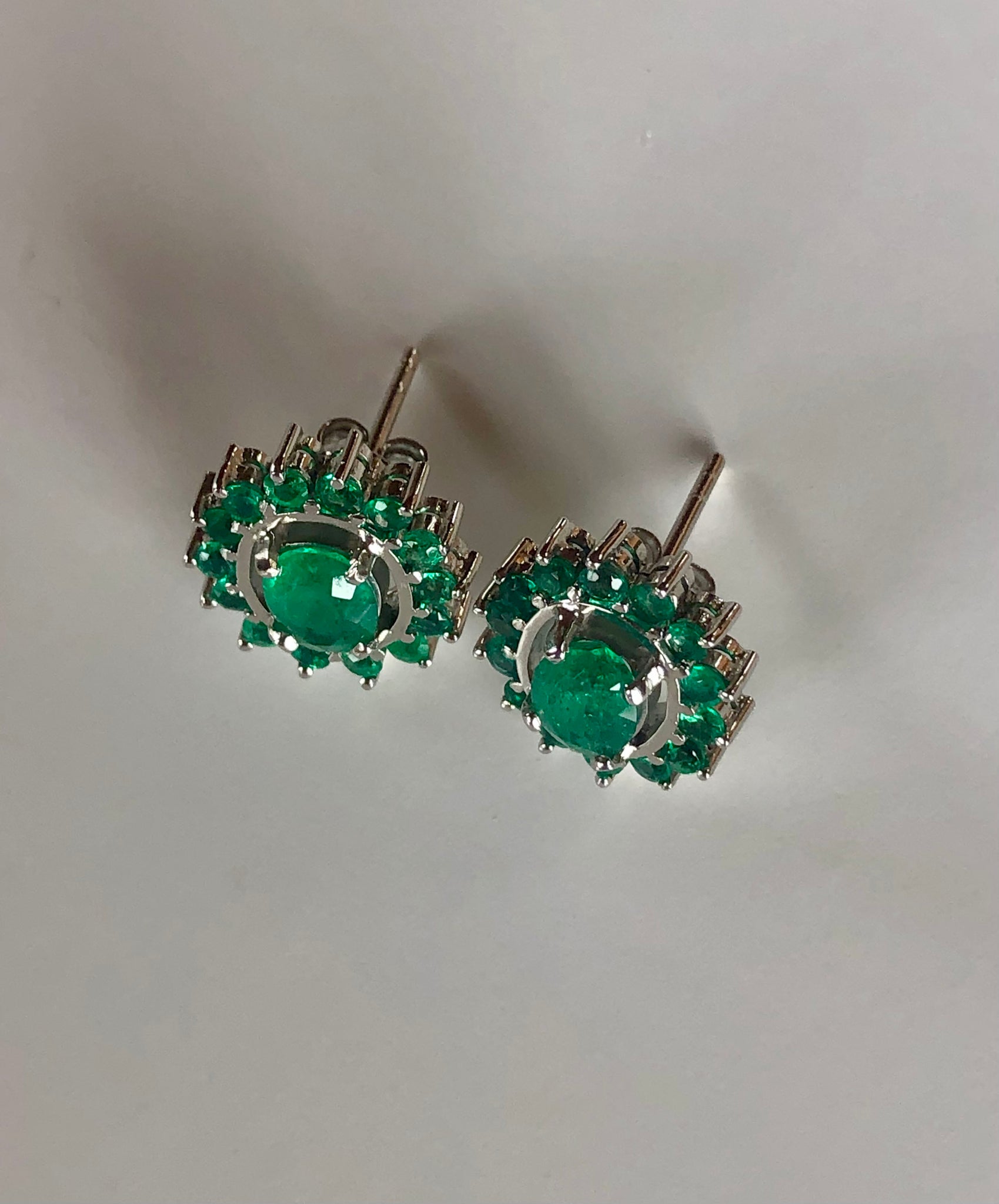 3.56 Carat Emerald Oval Shape 18 Karat White Gold Earrings