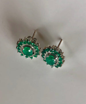 3.56 Carat Emerald Oval Shape 18 Karat White Gold Earrings