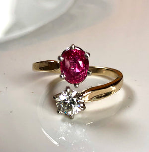 Ruby and Diamond Bypass Engagement Ring