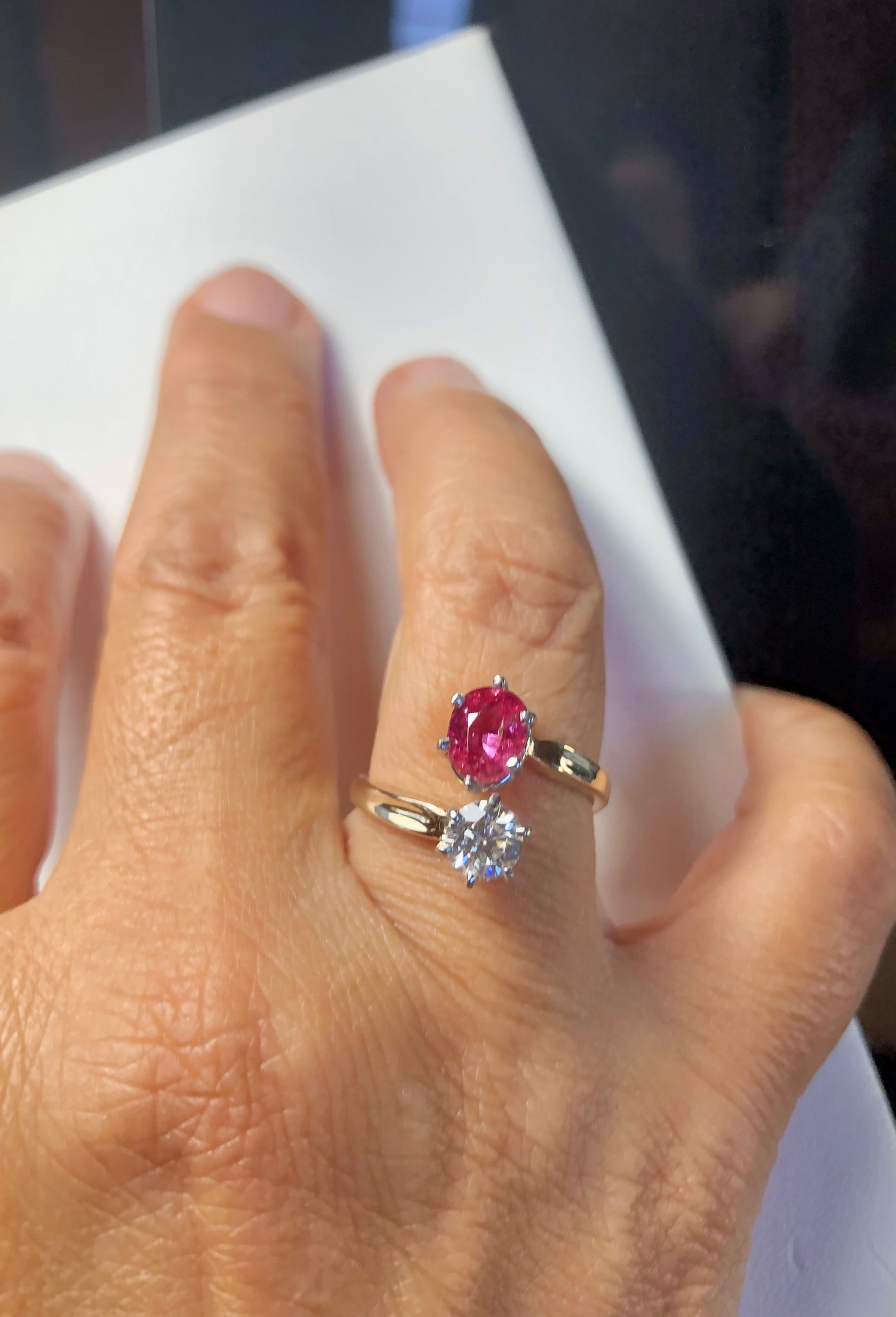 Ruby and Diamond Bypass Engagement Ring