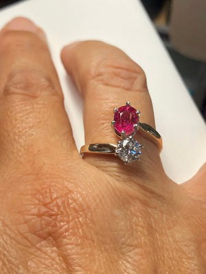 Ruby and Diamond Bypass Engagement Ring