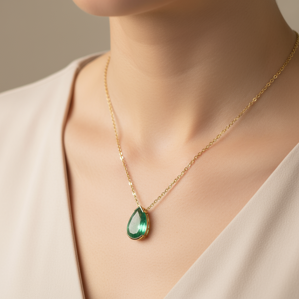 Colombian Emerald 3.00 Carat Pear Drop Pendant Necklace 18K Gold