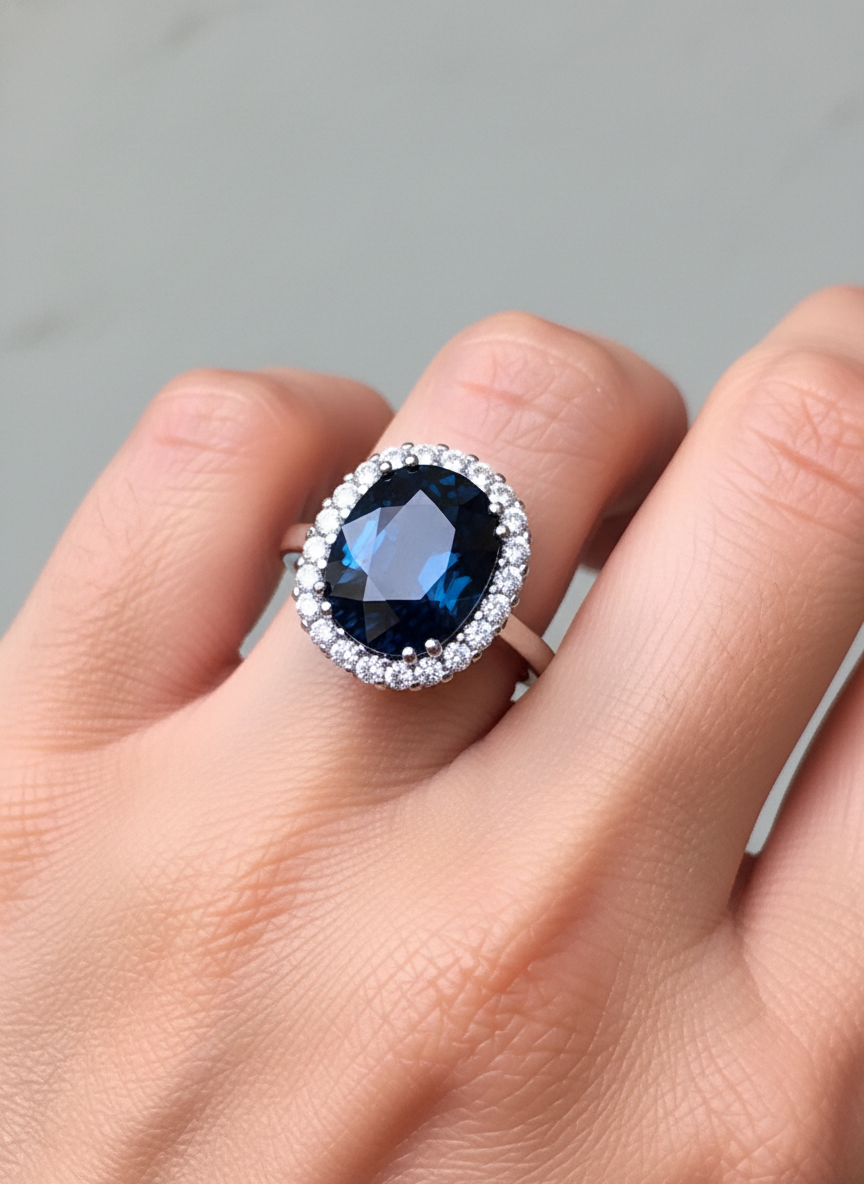 Emeralds Maravellous 6.31 Carat Non Heated Blue Sapphire Diamond Ring