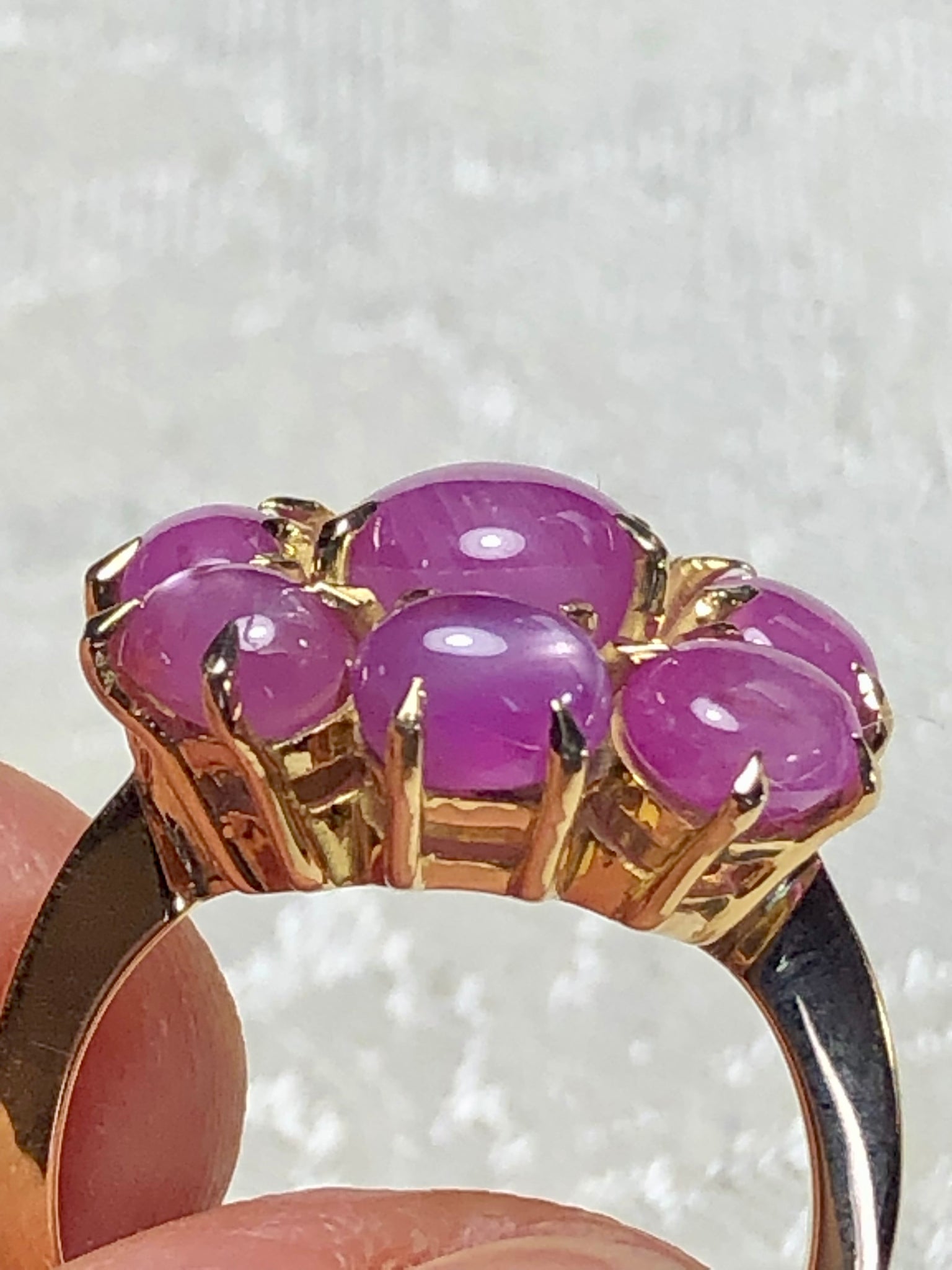 Natural Untreated Star Burmese Ruby Cluster Cocktail Ring 18K Gold
