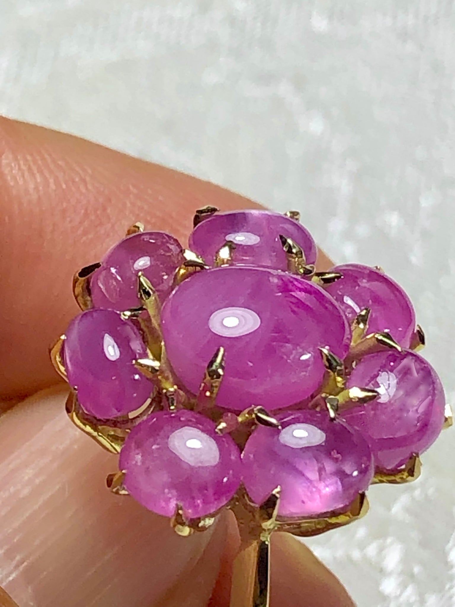Natural Untreated Star Burmese Ruby Cluster Cocktail Ring 18K Gold