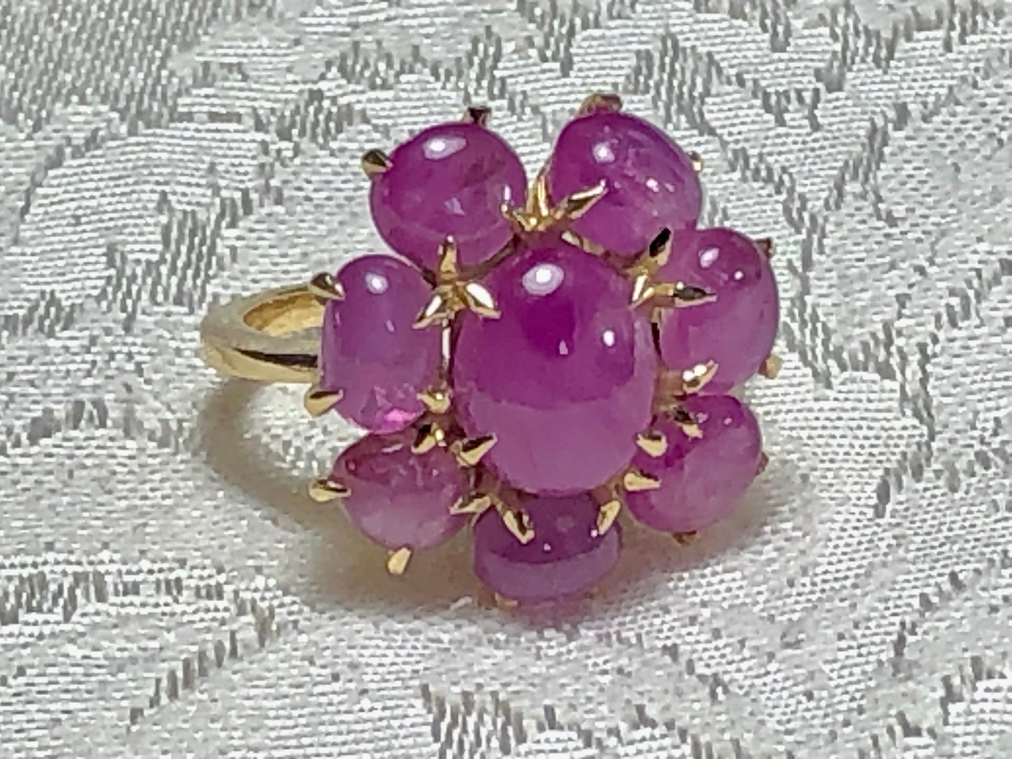 Natural Untreated Star Burmese Ruby Cluster Cocktail Ring 18K Gold