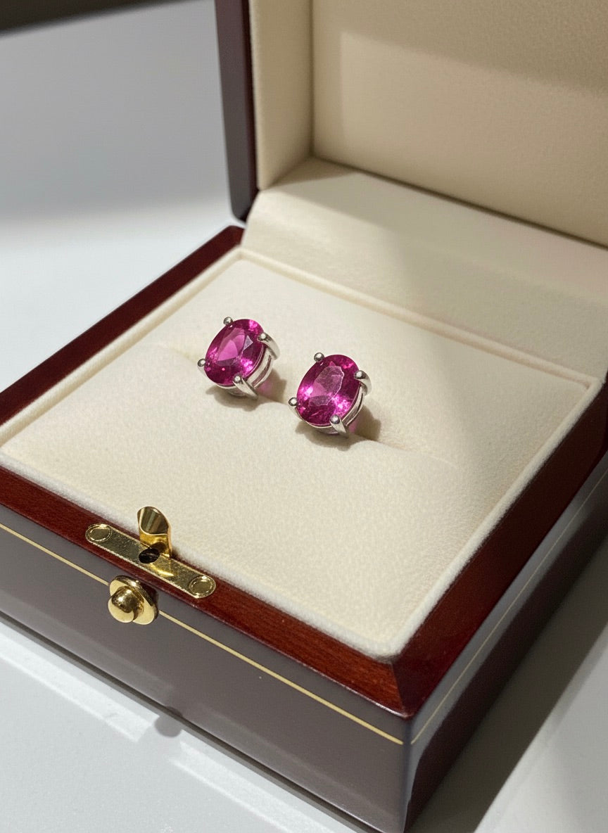 2.00 Carat Natural Fine Estate Ruby 18K White Gold Stud Earrings