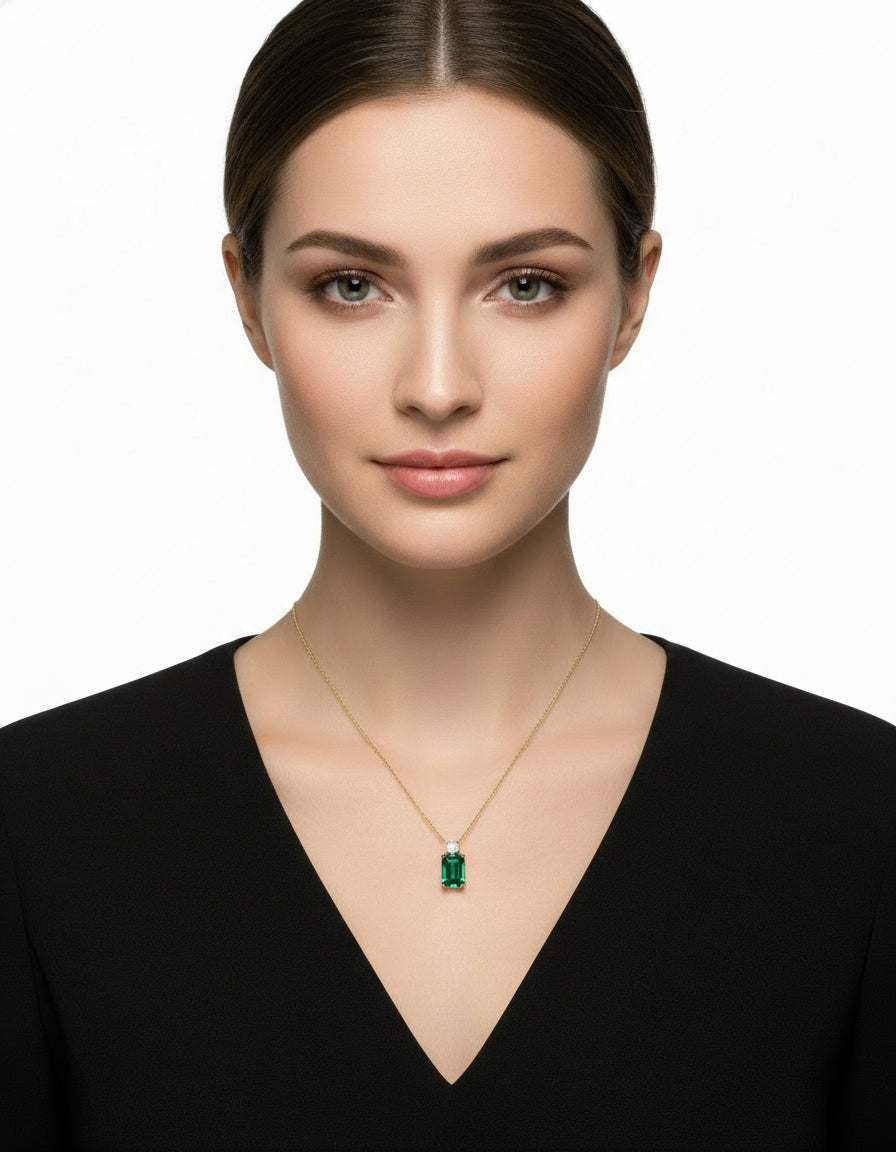 1.95 Vivid Green Colombian Emerald and Diamond Pendant Necklace 18K