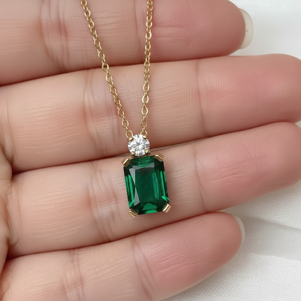 1.95 Vivid Green Colombian Emerald and Diamond Pendant Necklace 18K