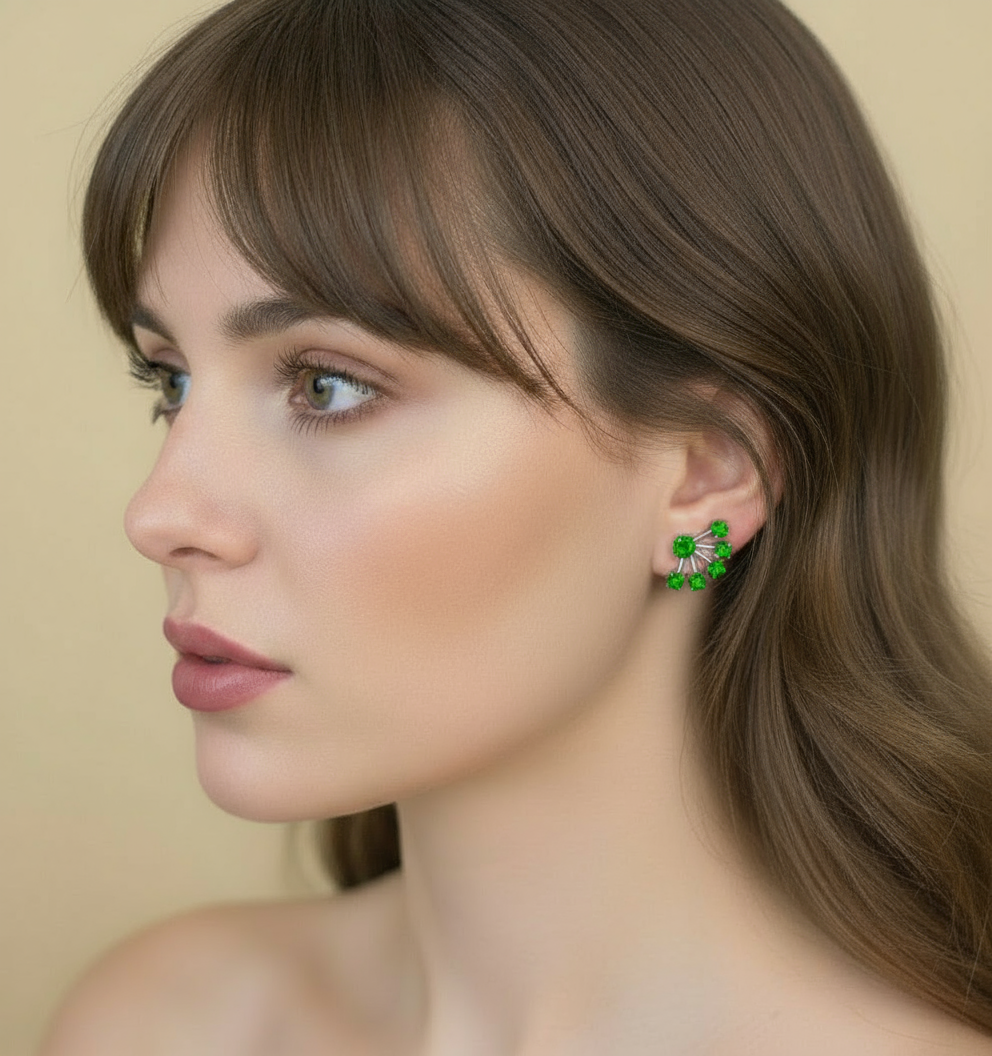 Fine 4.20 Ct Natural Colombian Emeralds Stud Earrings with Jackets 18k