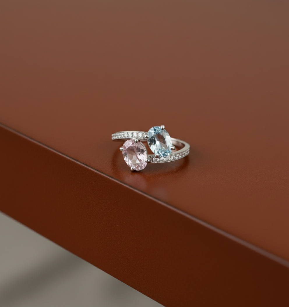 Unheated Fancy Sapphire Ring 2.76 Carat Mismatched Oval Bypass "Toi et Moi" Ring